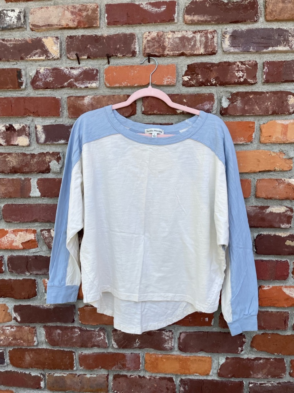 EUC Sunday Morning Pale Blue & Cream Raglan Long-Sleeve Top